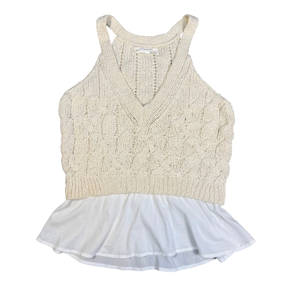 Anthropologie Ivory Cable Knit Tank Top Y2K Coquette Cottagecore Boho Chic S NWT - Picture 4 of 8